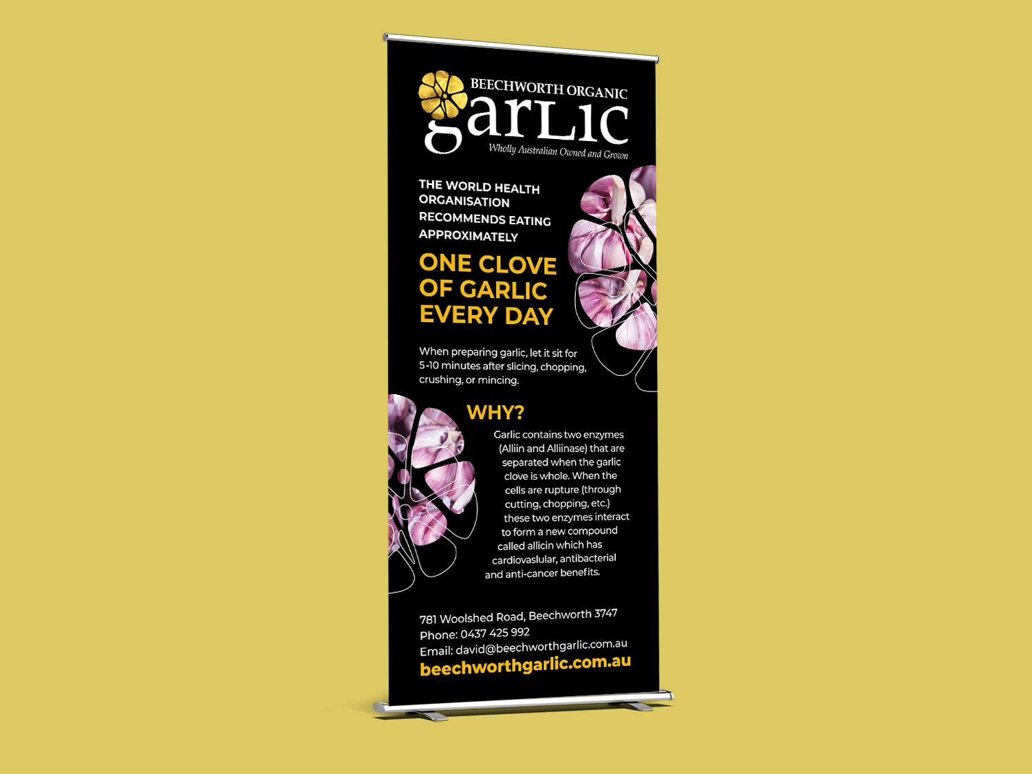 Purple Possum Design – Graphic Design Wangaratta – Beechworth Garlic Pull Up Banner